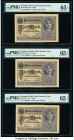 Germany State Loan Currency Note 5 Mark 1917 Pick 56b Three Consecutive Examples PMG Gem Uncirculated 65 EPQ (3); Yugoslavia National Bank 100; 1000 D...