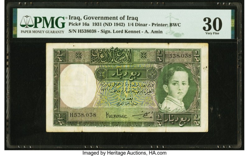 Iraq Government of Iraq 1/4 Dinar 1931 (ND 1942) Pick 16a PMG Very Fine 30. 

HI...