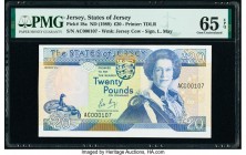 Jersey States of Jersey 20 Pounds ND (1989) Pick 18a PMG Gem Uncirculated 65 EPQ. 

HID09801242017

© 2020 Heritage Auctions | All Rights Reserve