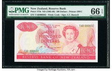 New Zealand Reserve Bank of New Zealand 100 Dollars ND (1985-89) Pick 175b PMG Gem Uncirculated 66 EPQ. Serial number 000602.

HID09801242017

© 2020 ...