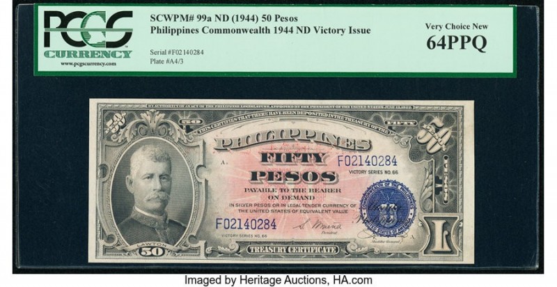 Philippines Philippine National Bank 50 Pesos ND (1944) Pick 99a PCGS Very Choic...