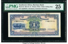 Southwest Africa Barclays Bank D.C.O. 1 Pound 2.1.1951 Pick 2d PMG Very Fine 25. Tape repair.

HID09801242017

© 2020 Heritage Auctions | All Rights R...