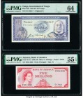 Tonga Government of Tonga 10 Pa'anga 23.1.1989 Pick 22c PMG Choice Uncirculated 64; Jamaica Bank of Jamaica 5 Shillings 1960 (ND 1964) Pick 51Ac PMG A...
