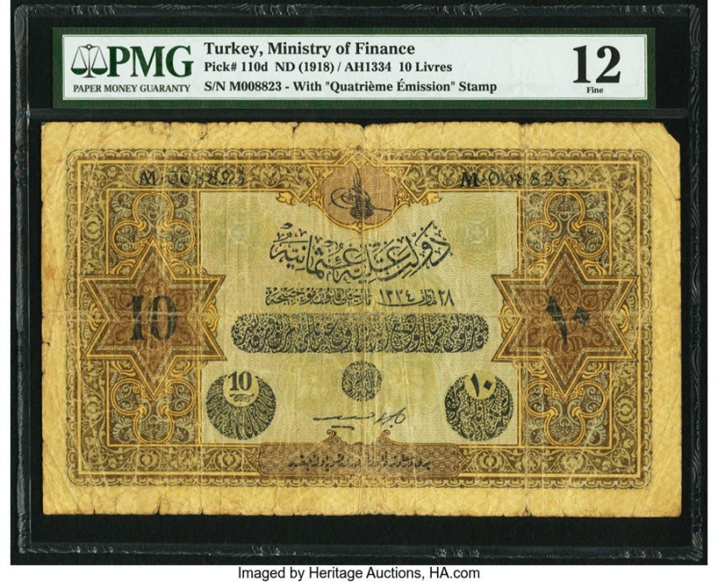 Turkey Ministry of Finance 10 Livres ND (1918) Pick 110d PMG Fine 12. 

HID09801...