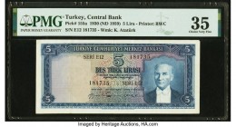 Turkey Central Bank 5 Lire 1930 (ND 1959) Pick 155a PMG Choice Very Fine 35. 

HID09801242017

© 2020 Heritage Auctions | All Rights Reserve
