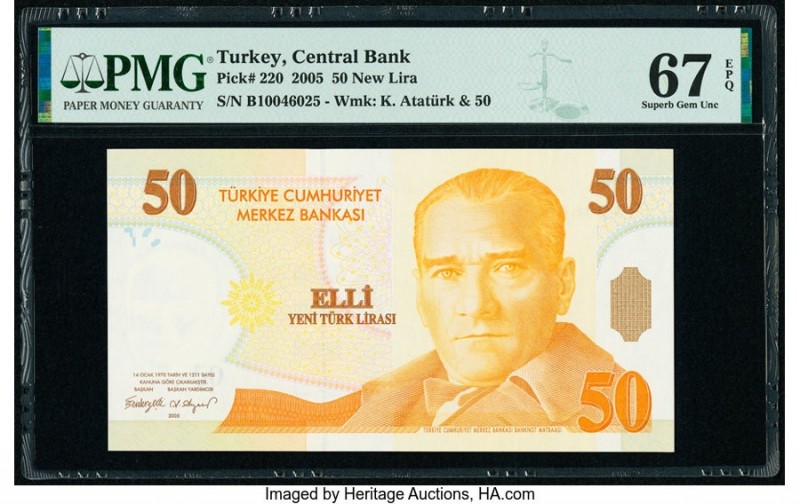 Turkey Central Bank of Turkey 50 New Lira 2005 Pick 220 PMG Superb Gem Unc 67 EP...