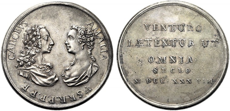 MEDAGLIE ITALIANE
NAPOLI
Carlo di Borbone, 1734-1759. Medaglia 1738. Ar gr. 26...