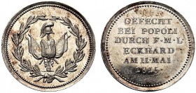 MEDAGLIE ITALIANE
NAPOLI
Gioacchino Murat, 1808-1815. Medaglia 1815 coniata a Vienna. Ar gr. 2,15 mm 18,8 Rami di alloro annodati; nel campo, trofeo...