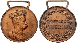 DECORAZIONI ITALIANE E STRANIERE
ROMA
Umberto I , 1878-1900. Medaglia 1906 con cambretta per la Campagna d’Africa. Æ gr. 14,01 mm 37,5 Busto a d. Rv...