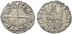 MONETE ITALIANE REGIONALI
AQUILEIA
Bertrando, 1334-1350. Denaro con Sant'Ermacora barbuto. Ar gr. 1,11 BER TRM DPA ThA Croce intersecante cerchio pe...
