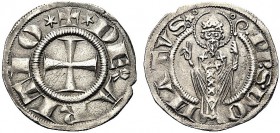 MONETE ITALIANE REGIONALI
AREZZO
Guglielmo degli Ubertini vescovo, 1267-1289. Grosso agontano da 2 soldi. Ar gr. 2,18 Croce patente. Rv. Il Santo, m...