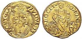 MONETE ITALIANE REGIONALI
BOLOGNA
Giulio II (Giuliano della Rovere), 1503-1513. Ducato papale. Au gr. 3,44 IVLIVS II PONT MAX Stemma in quadribolo. ...