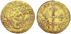 MONETE ITALIANE REGIONALI
BOLOGNA
Gregorio XIII (Ugo Boncompagni), 1572-1585. Scudo d'oro. Au gr. 3,25 GREGORIVS XIII PONT MAX Stemma ovale in corni...