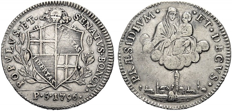 MONETE ITALIANE REGIONALI
BOLOGNA
Governo Popolare, 1796-1797. Mezzo Scudo 179...