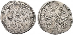 MONETE ITALIANE REGIONALI
FERRARA
Clemente VIII (Ippolito Aldobrandini), 1592-1605. Giulio. Ar gr. 3,01 CLEME VIII PONT MA Stemma sormontato da trir...