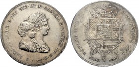 MONETE ITALIANE REGIONALI
FIRENZE
Carlo Ludovico di Borbone con la reggenza della madre Maria Luisa, 1803-1807. Dena 1807, II Tipo. Ar Busti accolla...