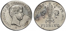 MONETE ITALIANE REGIONALI
FIRENZE
Leopoldo II di Lorena, 1824-1859. Fiorino 1844. Ar Testa nuda giovanile a d. Rv. Giglio con valore e data. Pag. 13...