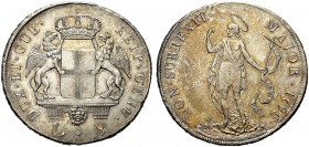 MONETE ITALIANE REGIONALI
GENOVA
Dogi Biennali, III Fase, 1637-1797. 8 Lire 1795. Ar gr. 32,98 Come precedente. MIR 309/3; CNI 6; Lunardi 364. Fondi...