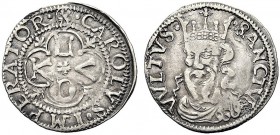 MONETE ITALIANE REGIONALI
LUCCA
Repubblica, sec. XV-XVI. Grosso da 6 bolognini. Ar gr. 1,99 CAROLVS IMPERATOR nel campo in cerchio lineare le letter...