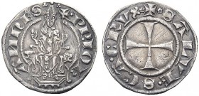 MONETE ITALIANE REGIONALI
MACERATA
Giovanni XXII (Jacques Arnaud d'Euse), 1316-1334. Grosso. Ar gr. 2,08 PP IO ANNES Il Pontefice seduto in trono di...