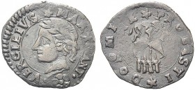 MONETE ITALIANE REGIONALI
MANTOVA
Francesco II, 1484-1519. Quattrino con Virgilio. Mi gr. 1,00 VIRGILIVS MAR MAN Testa laureata di Virgilio. Rv. DOM...