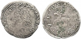 MONETE ITALIANE REGIONALI
MASSA DI LUNIGIANA
Alberico Cybo Malaspina marchese e poi principe, 1559-1623. Cervia 1618. Mi gr. 2,10 ALB CYBO MAL MASSA...