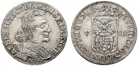 MONETE ITALIANE REGIONALI
MASSA DI LUNIGIANA
Alberico II Cybo Malaspina Principe 1662-1664. Da 8 Bolognini o Luigino 1662. Mi gr. 2,22 ALBERICVS CYB...