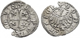MONETE ITALIANE REGIONALI
MERANO
Monete dei Conti di Tirolo-Gorizia. Leopoldo IV, 1396-1406. Quattrino. Mi gr. 0,34 Simile a precedente. Tipo Rizzol...