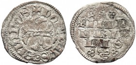 MONETE ITALIANE REGIONALI
MILANO
Bernabò Visconti, 1378-1385. Denaro o imperiale. Mi gr. 0,63 DOMINVS BERNABOS Croce gigliata. Rv. Biscia viscontea ...