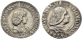 MONETE ITALIANE REGIONALI
MILANO
Gian Galeazzo Maria Sforza con la reggenza di Ludovico Maria Sforza, 1481-1484. Testone. Ar gr. 9,61 IO GZ M SF VIC...