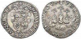 MONETE ITALIANE REGIONALI
MILANO
Francesco II Sforza duca di Milano, 1 1521-1535. Da soldi 10 detto "semprevivo". Ar gr. 4,85 FRANCISCVS SECVNDVS Tr...
