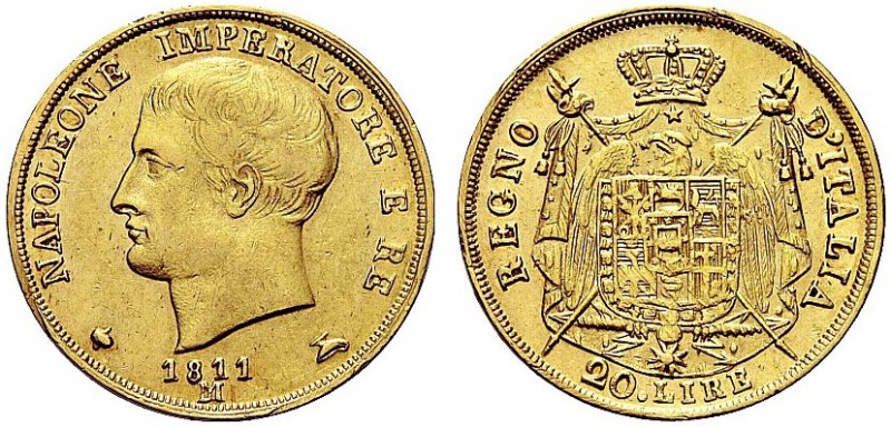 MONETE ITALIANE REGIONALI
MILANO
Napoleone I Re d’Italia, 1805-1814. 20 Lire 1...