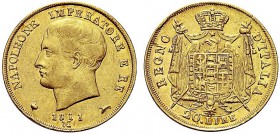 MONETE ITALIANE REGIONALI
MILANO
Napoleone I Re d’Italia, 1805-1814. 20 Lire 1811, II Tipo, puntali aguzzi. Au Come precedente. Pag. -; Gig. 87a. Bu...