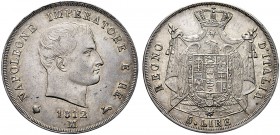 MONETE ITALIANE REGIONALI
MILANO
Napoleone I Re d’Italia, 1805-1814. 5 Lire 1812, II Tipo, puntali aguzzi. Ar Simile a precedente. Pag. 30; Gig. 112...