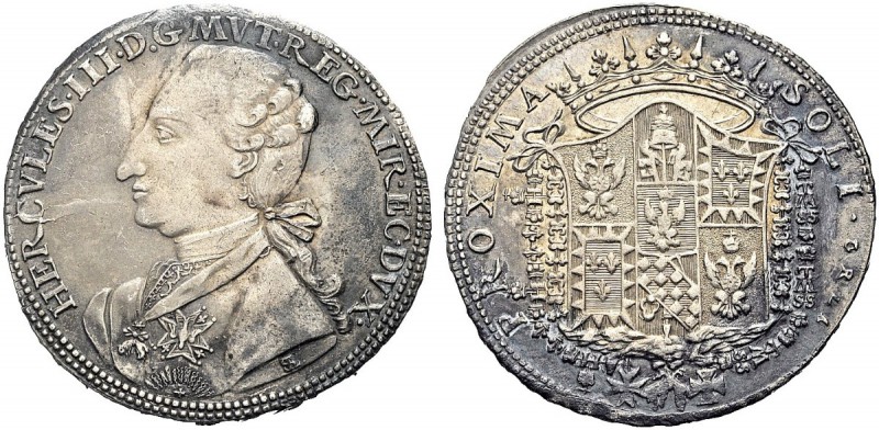 MONETE ITALIANE REGIONALI
MODENA
Ercole III d’Este, 1780-1796. 3 Scudi 1782. A...