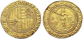 MONETE ITALIANE REGIONALI
NAPOLI
Alfonso I d'Aragona, 1442-1458. Sesquiducato o da un ducato e mezzo. Au gr. 5,21 ALFONSVS D G R ARAGONVM S C V FA S...
