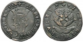 MONETE ITALIANE REGIONALI
NAPOLI
Federico III d’Aragona, 1496-1501. Doppio sestino. Æ gr. 3,92 Stemma a nove centine. Rv. Due cornucopie colme di fr...