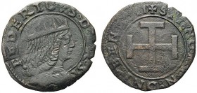 MONETE ITALIANE REGIONALI
NAPOLI
Federico III d’Aragona, 1496-1501. Sestino. Æ gr. 2,02 Busto del re radiato volto a d. Rv. Croce potenziata. CNI 98...
