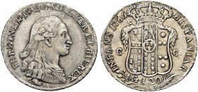 MONETE ITALIANE REGIONALI
NAPOLI
Ferdinando IV di Borbone, 1759-1798. Piastra da 120 grana 1786, sigle B P. Ar gr. 27,04 Busto a d. Rv. Stemma coron...