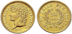 MONETE ITALIANE REGIONALI
NAPOLI
Gioacchino Napoleone Murat, 1808-1815. 20 Lire 1813 rami corti. Au Testa nuda a s. Rv. Valore entro un ramo di laur...