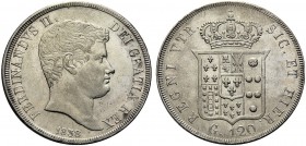 MONETE ITALIANE REGIONALI
NAPOLI
Ferdinando II di Borbone, 1830-1859. Piastra da 120 Grana 1838. Ar Simile a precedente. Pannuti-Riccio 63; Gig. 63....