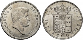 MONETE ITALIANE REGIONALI
NAPOLI
Ferdinando II di Borbone, 1830-1859. Piastra da 120 Grana 1844. Ar Simile a precedente. Pannuti-Riccio 69; Gig. 70 ...