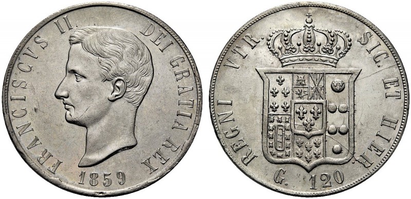 MONETE ITALIANE REGIONALI
NAPOLI
Francesco II di Borbone, 1859-1860. Piastra d...