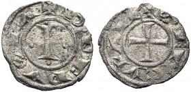 MONETE ITALIANE REGIONALI
PERUGIA
Comune autonomo, sec. XIII. Emissioni del 1260-1266. Denaro piccolo. Mi gr. 0,60 P nel campo tra globetti. Rv. Cro...