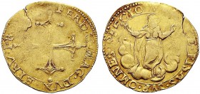MONETE ITALIANE REGIONALI
PISA
Ferdinando II, 1621-1670. Doppia s. data. Au gr. 6,52 FERD II MAG DVX ETRVPROVIDE Croce pisana. Rv. ASPICE PISAS SVP ...