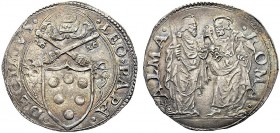 MONETE ITALIANE REGIONALI
ROMA
Leone X (Giovanni dei Medici), 1513-1521. Giulio. Ar gr. 3,82 LEO PAPA DECIMVS Stemma semiovale sormontato da chiavi ...