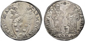 MONETE ITALIANE REGIONALI
ROMA
Clemente VII (Giuliano de'Medici), 1523-1534. Giulio. Ar gr. 3,83 CLEMEN VII PONT MAX Stemma semi-ovale gigliato, sor...