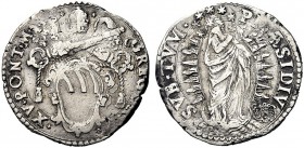 MONETE ITALIANE REGIONALI
ROMA
Gregorio XV (Alessandro Ludovisi) 1621-1623. Testone. Ar gr. 9,50 GREGORIV XV PONT M Stemma ovale sagomato. Rv. SVB T...