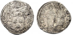 MONETE ITALIANE REGIONALI
ROMA
Urbano VIII (Maffeo Barberini), 1623-1644. Testone a. VI. Ar gr. 9,53 Stemma a cuore in cornice. Rv. Figure di S. Pie...