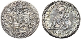 MONETE ITALIANE REGIONALI
ROMA
Innocenzo X (Giovanni Battista Pamphilj), 1644-1655. Grosso a. IX. Ar gr. 1,44 Stemma. Rv. Mezza figura di San Paolo....